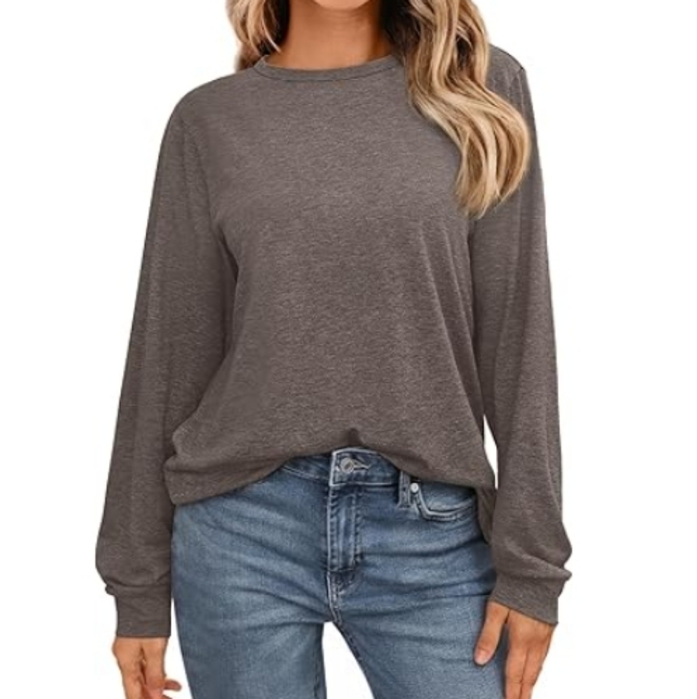 Long Sleeve Casual Loose Fit Top Sweater Gray